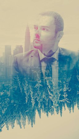 Photo for Double exposure of businessman and modern city view - Royalty Free Image