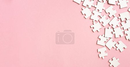 Photo for White jigsaw puzzle pieces in corner - Royalty Free Image