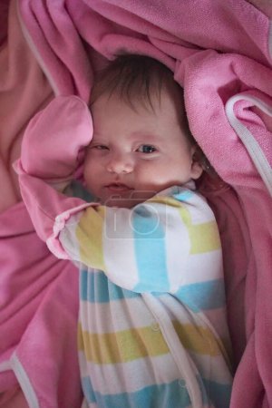Photo for Happy newborn little baby smiling - Royalty Free Image
