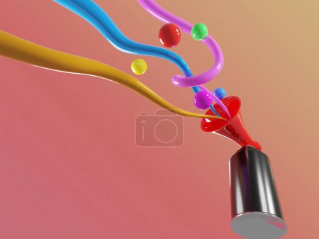 Photo for Mehaphone 3d render with balls and waves sounds - Royalty Free Image