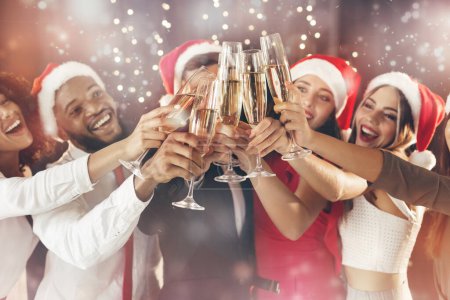Photo for Champagne glasses in people hands at New Year - Royalty Free Image