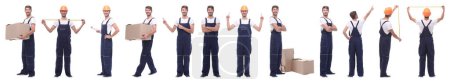 Photo for Panoramic collage of male handyman isolated on white - Royalty Free Image