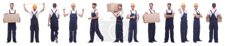 Photo for Panoramic collage of skilled handyman isolated on white - Royalty Free Image