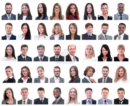 Téléchargez les photos : Collage de portraits d'employés à succès isolés sur blanc - en image libre de droit