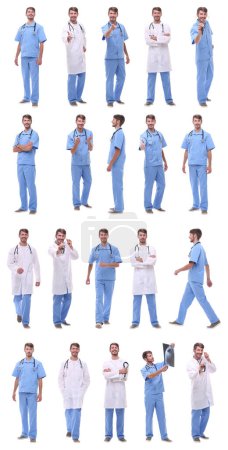 Téléchargez les photos : Collage d'une variété de médecins debout dans une rangée - en image libre de droit