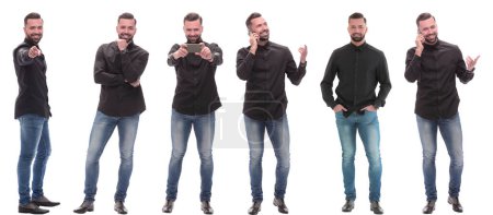 Photo for Collage of photos of a young man with a smartphone - Royalty Free Image