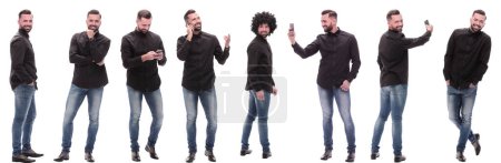 Téléchargez les photos : Collage de photos d'un jeune homme avec un smartphone - en image libre de droit