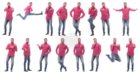 Photo for Collage of photos of an emotional man in a red shirt - Royalty Free Image