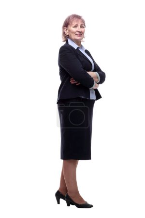 Téléchargez les photos : Femme d'affaires réussie regardant un écran blanc. isolé - en image libre de droit