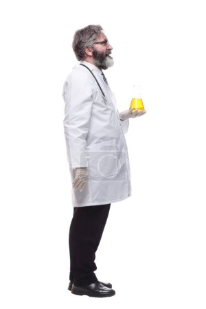 Photo for Smiling doctor looking at the test results . isolated on a white - Royalty Free Image