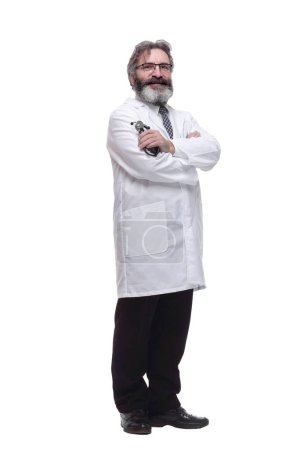 Photo for Confident doctor with a stethoscope. isolated on a white - Royalty Free Image