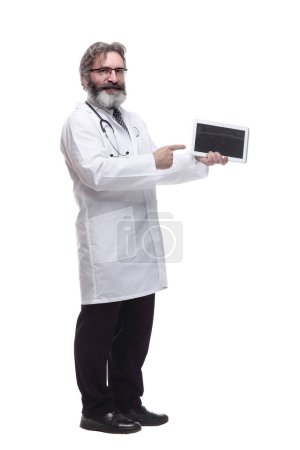 Photo for Man is a doctor pointing at the screen of a digital tablet. - Royalty Free Image
