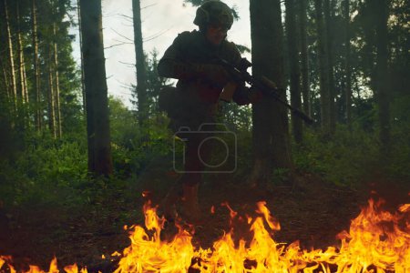 Photo for Portrait of soldier in action - Royalty Free Image
