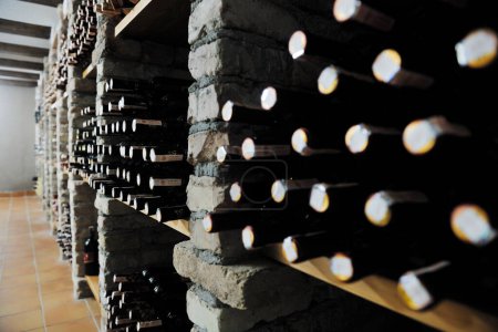 Téléchargez les photos : Bouteilles de vin dans la cave - en image libre de droit