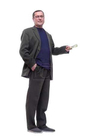 Photo for "in full growth. smiling man with a wad of bills." - Royalty Free Image
