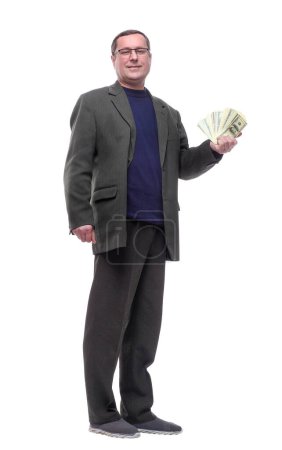 Foto de De larga duración. hombre casual mostrando un paquete de billetes. - Imagen libre de derechos