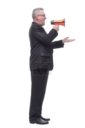 Photo for Man with megaphone giving an announcement - Royalty Free Image