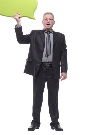 Photo for Man holding blank speech bubble with space for text - Royalty Free Image