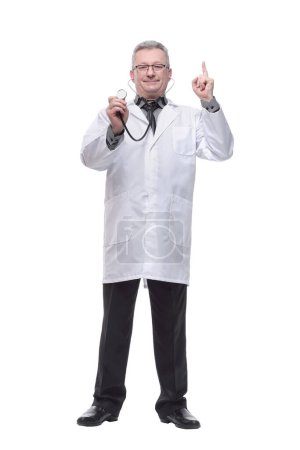 Photo for Smiling medical doctor with stethoscope. Isolated over white background - Royalty Free Image