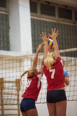 Téléchargez les photos : Jeunes femmes sportives jouant au volley-ball - en image libre de droit