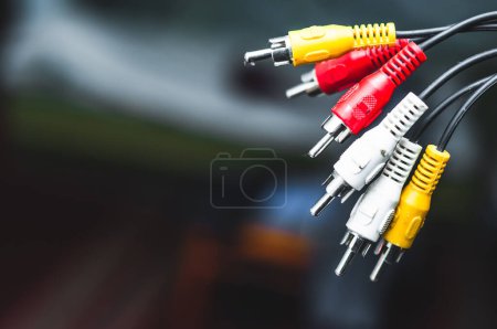 Photo for RCA jack or composite phono connector yellow, red and white close-up - Royalty Free Image
