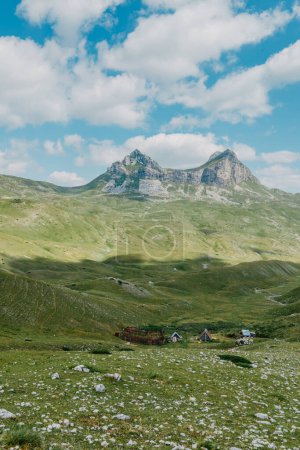 Foto de El paso de montaña Sedlo se encuentra en el norte de Montenegro. Fantástica vista verde de la montaña del sillín, Durmitor masivo, Montenegro - Imagen libre de derechos