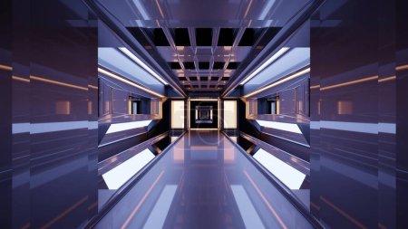 Téléchargez les photos : Illustration futuriste abstraite du tunnel géométrique néon - en image libre de droit