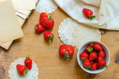 Photo for Harvest ripe, juicy strawberries close-up. Healthy dessert. Summer. Wooden table, table. - Royalty Free Image