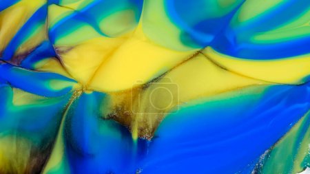 Foto de "Pintura fluida, abstracciones de mármol en azul, púrpura, negro y amarillo." - Imagen libre de derechos