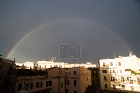 Photo for Rainbow background view over city - Royalty Free Image