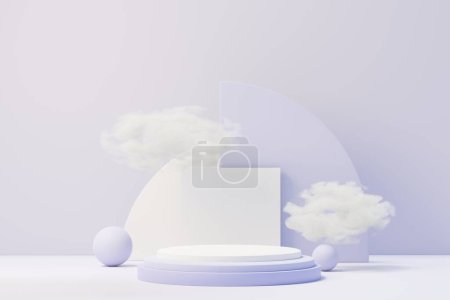 Photo for "3d render of Beauty podium with Very Peri color of the year 2022 design for product presentation and advertising. Minimal pastel sky and Dreamy land scene. Romance concept." - Royalty Free Image
