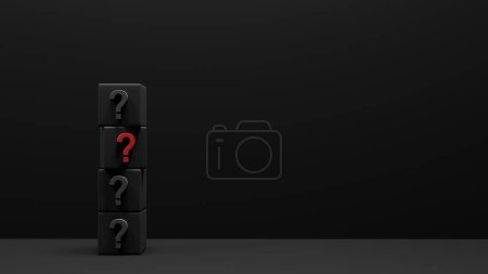 Téléchargez les photos : Cube noir avec point d'interrogation signe rendu 3D - en image libre de droit