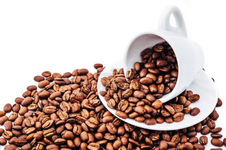 Photo for White cup with coffee beans isolated - Royalty Free Image