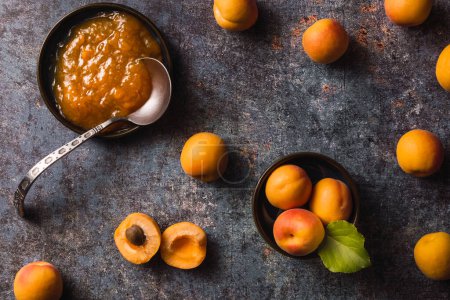 Photo for Apricots and jam background view - Royalty Free Image