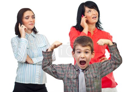 Photo for Exasperated child shout about women on phone - Royalty Free Image