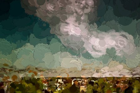 Téléchargez les photos : "Beau ciel nuageux en été au-dessus d'une ville" - en image libre de droit