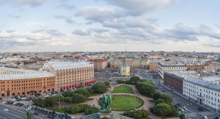 Photo for "SAINT-PETERSBURG, RUSSIA - August 14, 2021. Panorama of town from view point on Saint Isaac's Cathedral or Isaakievskiy Sobor." - Royalty Free Image
