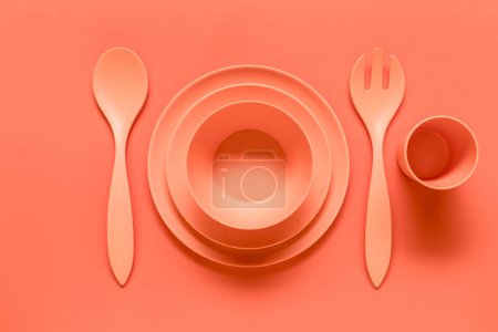 Photo for "composition pink plastic served dish" - Royalty Free Image