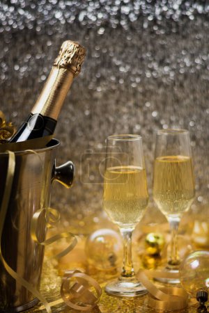 Photo for "golden view with champagne bottle" - Royalty Free Image