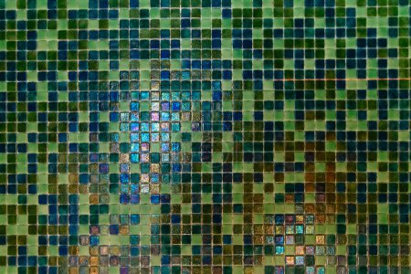 Photo for "Green modern mosaic tiles on wall, small ceramic tiles" - Royalty Free Image