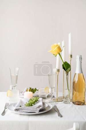 Photo for "beautiful table setting for romantic dinner for two" - Royalty Free Image