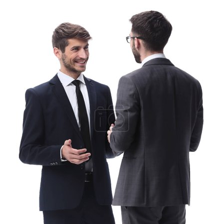 Photo for In full growth. two young businessmen discussing something - Royalty Free Image