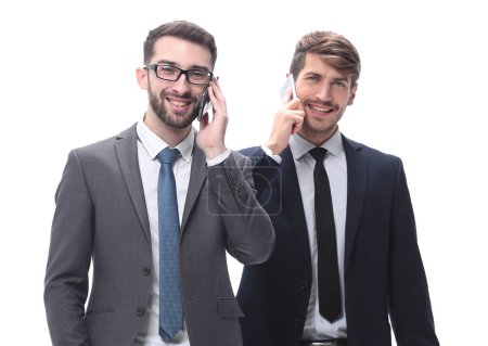 Photo for Two businessmen using their smartphones - Royalty Free Image