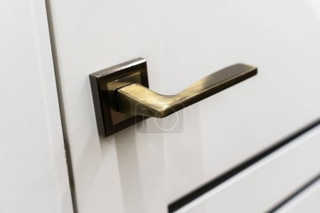 Téléchargez les photos : "Porte lumineuse intérieure avec poignée dorée, poignée de porte, détails intérieurs" - en image libre de droit