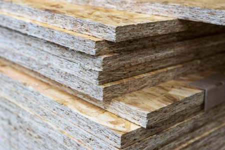 Photo for "a stack of chipboard in a hardware store. wooden usb sheet." - Royalty Free Image