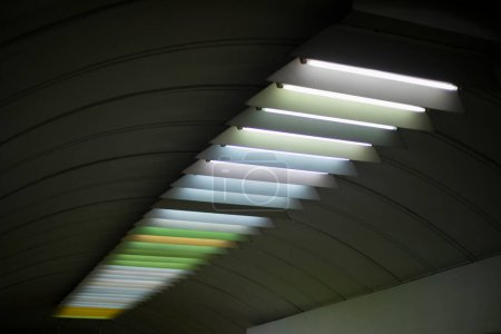 Photo for "Light on ceiling. Fluorescent lamps." - Royalty Free Image