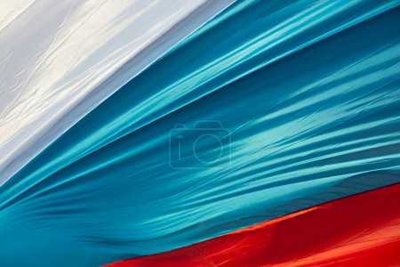 Foto de Bandera de tela de Rusia. Colores de la bandera nacional de Rusia." - Imagen libre de derechos
