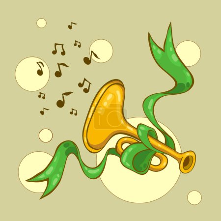 Photo for Musical instrument trumpet entwined with green ribbon. - Royalty Free Image
