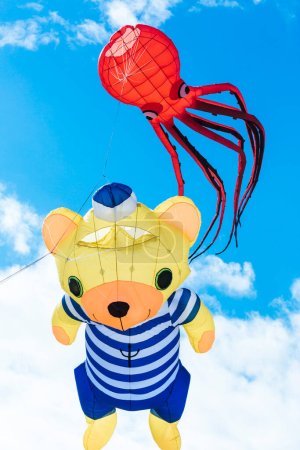Photo for Flying kite with octopus and bear shaped - Royalty Free Image