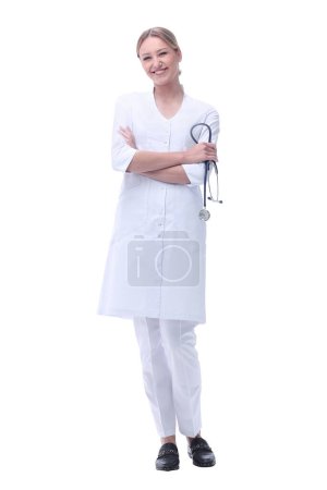 Photo for "smiling woman doctor with stethoscope. isolated on white" - Royalty Free Image